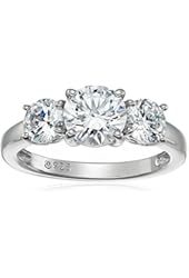 Platinum-Plated Sterling Silver Round-Cut Swarovski Zirconia 3-Stone Anniversary Ring