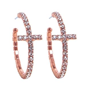 Heirloom Finds Sparkling Cross Hoop Earrings in Rose Gold Plate with Crystals
