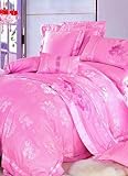 4-pc Gorgeous Pink Imitated Silk Duvet Cover Bedding Set Full / Queen Size