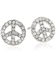 Betsey Johnson "Crystal Rhodium" Crystal Peace Sign Stud Earrings