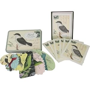 Cavallini Glitter Birds Cards in Box with envelopes and 36 die cut tags