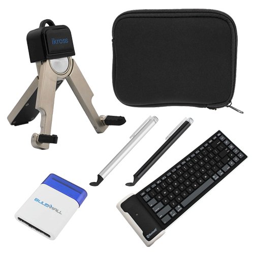 Cheapest iKross Bluetooth Wireless Silicone Keyboard + Black Cellphone Stand + Mini Brush + 2x Stylus with Flat Tip(Black & Silver) for 