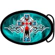 Flaming Blue Tribal Cross Belt Buckle