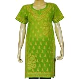 Womens Cotton Short Sleeve Top Shirt Blouse Chikan Embroidery Size M (ctop320)