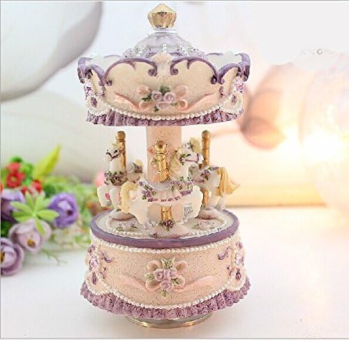 DmsBang (TM) 1 Pcs Purple 3 Horses Rotate Music Box Furniture &amp; Decor Children Birthday Gift Toy Figures