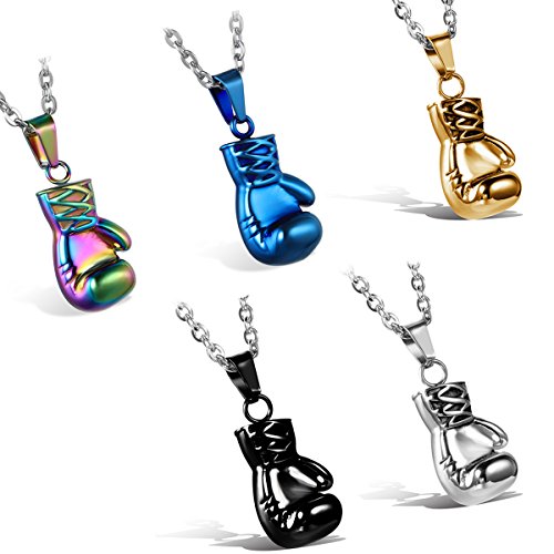 Flongo Men's Biker Stainless Steel Boxing Glove Pendant Necklace, 22 inch Chain