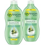 #1: Garnier Body Intensiv 7 Tage Hautglättende Milk mit Olivenöl, Beanspruchte/Rissige Haut, 2er Pack (2 x 400 ml)