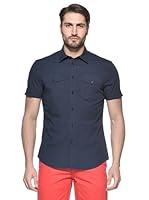 Nautica Camisa Solid Manga Corta (Azul Marino)