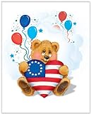 Patriotic Teddy Bear - Childrens Wall Art, Kids Wall Art, Nursery Wall Art