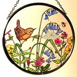 Wren and Spring Flowers in Stained Glass By Winged Heart