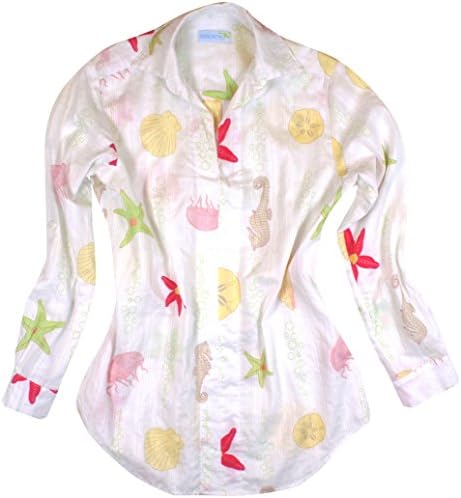 Seaplane's 'Seafood Special' Women's 100% Cotton Beach Cover Up Seahorse Seashell Starfish Ocean Print Tunic Shirt XS