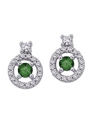 14K White Gold 1/2 ct. Diamond with Green Center Diamond Earrings