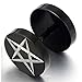 Black Stainless Steel Mens Pentagram Stud Earrings, Cheater Fake Ear Plugs Gauges Illusion Tunnel 2 Pcs