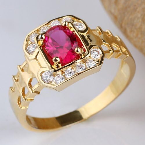 Sterling Silver Gold Plated Oval-Shape Lab Made Red Ruby Ring Size 13