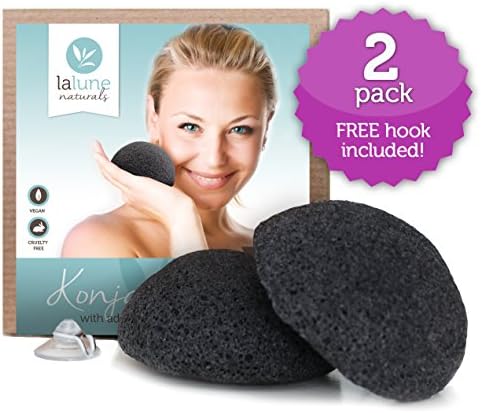 Konjac Sponge - 100% Pure Konjac Cleansing Sponge - Activated Charcoal - Exfoliating Facial Sponge - Chemical Free, Vegan, Cruelty Free - No Parabens, Sulphates, Fragrances or Coloring - Biodegradable, Eco-friendly - Perfect for all Skin Types, Including Sensitive Skin - Extra Soft and Gentle Deep Cleansing Sponge - 30 day Customer Satisfaction Guarantee - FREE Suction Hook Included