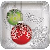 Creative Converting 8 Count Jingle Bells Square Paper Dinner Plates with Happy Holidays Greeting