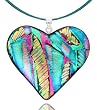 Sterling Silver Dichroic Glass Aqua, Pink and Yellow Heart-Shaped Pendant on Stainless Steel Wire, 18