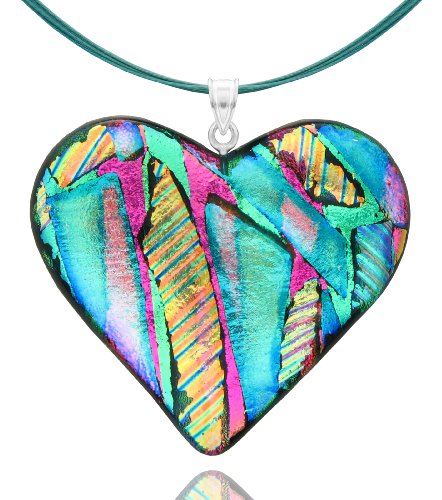 Sterling Silver Dichroic Glass Aqua, Pink and Yellow Heart Shaped Pendant on Stainless Steel Wire, 18 517O%2BhAFKJL Sterling Silver Dichroic Glass Aqua, Pink and Yellow Heart Shaped Pendant on Stainless Steel Wire, 18