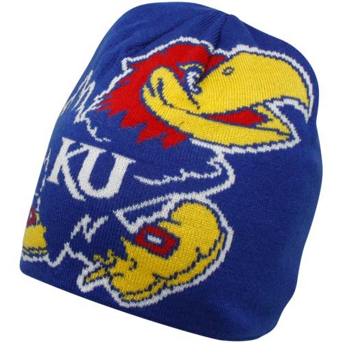 adidas Kansas Jayhawks Royal Blue-Black Large Mascot Reversible Beanie