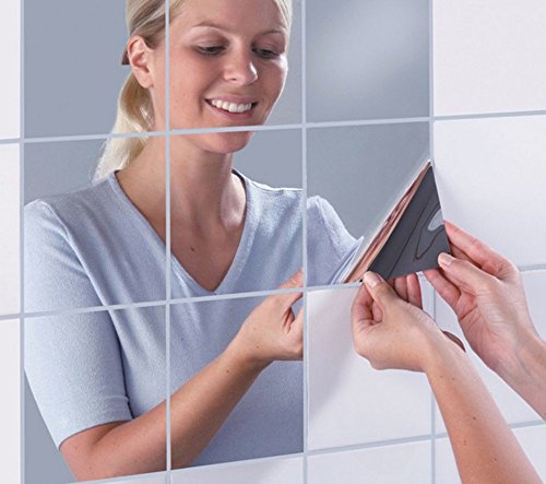 Funlife 15x15cm X 16pcs /Lot Reflective Mirror Mosaic Square Decorative Wall Stickers Self-adhesive Mirror Tiles Stickers Ms361238