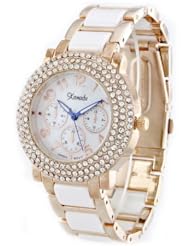 Swarovski Crystal Accented Rosegold-tone White Ceramic Fashion Watch