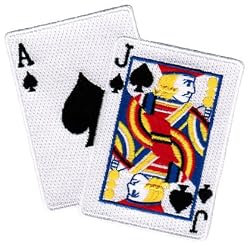 Blackjack Iron-On Patch Embroidered Gambling Emblem Ace Jack of Spades Las Vegas Playing Cards Souvenir