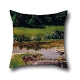 The Oil Painting Almeida JÃºnior - Fluvial Landscape Pillowcover Of ,16 X 16 Inches / 40 By 40 Cm Decoration,gift For Kitchen,couch,bar Seat,drawing Room,son,floor (two Sides)