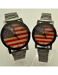 Endless Love Luxury American Flag Dial Steel Watchband Couple Watches