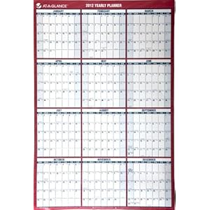 AT-A-GLANCE Recycled Vertical/Horizontal Erasable Wall Planner Med Wall Red 2012 (PM26-28)