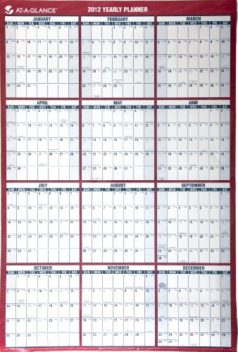 AT-A-GLANCE Recycled Vertical/Horizontal Erasable Wall Planner, Med Wall, Red, 2012 (PM26-28)
