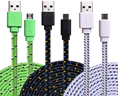 Micro USB Cable, KaiYeah [3-Pack] 6FT/2M Colorful Flat Noodle Braided Fabric USB 2.0 A Male to Micro B Sync Data &amp; Charger Cable for Samsung Galaxy S7/S6/note 5/4, HTC, Motorola, Sony, Nokia and More