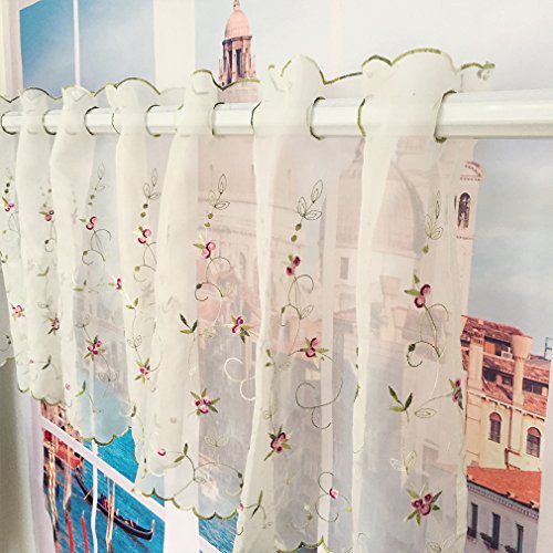 ZHH Pastoral Style Valance Flower Vine Embroidery Sheer Lace Cafe Curtain Window Valance 35 by 90-Inch, Cream White