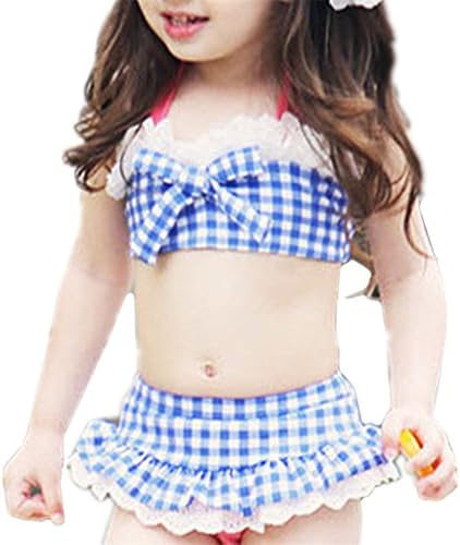 Season Show Kids Lovely Two Pieces Swimsuit Baby Girls Swimwear Bikini Plaid XL