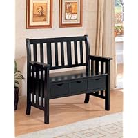 Coaster Cottage Style Wooden Chair Bench with Storage Drawer, Black