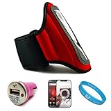 Red Moisture Resistant Protective Neoprene Exercise Workout Armband with Ad ....