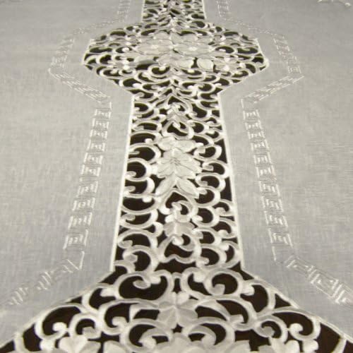 Prestige Roman Two Tone Embroidery Formal Dinning Tablecloth Rectangle/Oblong 72 inch by 144 Machine Washable (White)