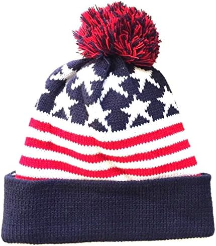 USA Uncle Sam American Flag Cuff Pom Beanie