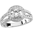14K White Gold Hand Engraved Diamond Engagement Ring Semimount - CENTER STONE NOT INCLUDED - 0.18 Ct.