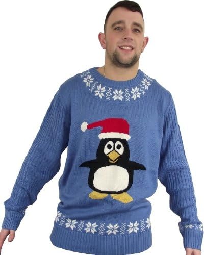 Ugly Christmas Sweater Percy Penguin Blue