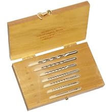 Alvord Polk 155-S-06 High-Speed Steel Taper Pin Reamer Set, Left Hand Helical Flute, Uncoated Finish, 7-Piece, 7/0# - #0 Taper Pin Sizes in Wood Case