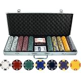 Trademark Poker 500 14-Gram 3 Color Ace-King Suited Poker Chip Set with Aluminum Case