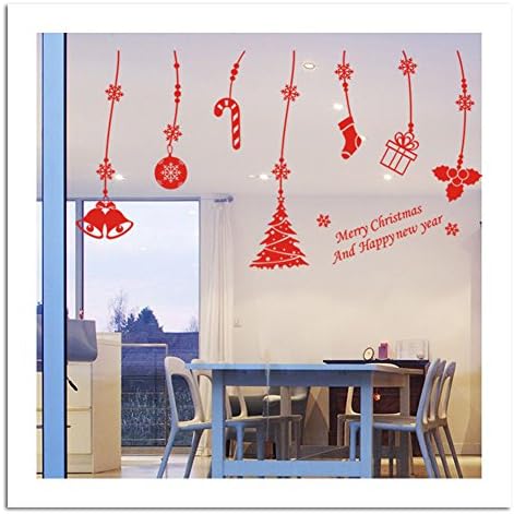 Red Merry Christmas Tree and Wind Beels Wall Sticker Decal - Festive wall art vinyl xmas home decor decoration