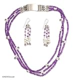 Amethyst and pearl jewelry set, 'Enchanted' 0.6 W 16.5 L