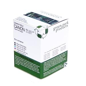 Canon PGI-220 & CLI-221 Full Set of Premium Compatible ink cartridges by Green Park Products. The box contains 1 of each color Black (PGI-220BK), Black (CLI-221BK), Cyan (CLI-221C), Magenta (CLI-221M), Yellow (CLI-221Y) inkjet Cartridges. For use with the following printers: Canon PIXMA iP3600, PIXMA iP4600, PIXMA iP4700, PIXMA MP560, PIXMA MP620, PIXMA MP620B, PIXMA MP640, PIXMA MP980, PIXMA MP990, PIXMA MX860, PIXMA MX870