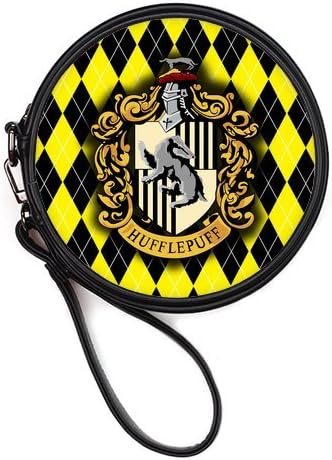LaHuo Custom Design Harry Potter Hufflepuff Logo Women Make Up Bag Personality Round Makeup Bag Coin Purse