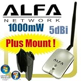 Alfa AWUS036H 1000mW 1W 802.11b/g USB Wireless WiFi Network Adapter with Antenna and Suction Cup Window Mount Dockby Alfa