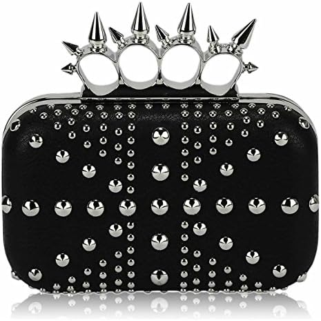Womens Boxed Studded Knuckle Ring Evening Clutch Bag (7" x 4")