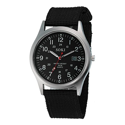 Bessky Men's Military Army Date Canvas Band Stainless Steel Sport Quartz Wrist Watch