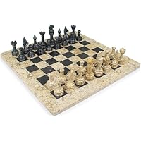 12 x 12 Sea Fossil Marble and Black Marble Chess Set Comes in Velvet Gift Box