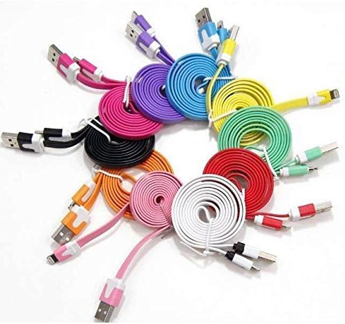 DIBOONS® 10 Pcs 10 Colors Colorful 1m 3ft Long Flat USB Data Sync Charging Cable Cord for Iphone 5 5c 5s 6 6s 6 Plus 6s Pus Ipod